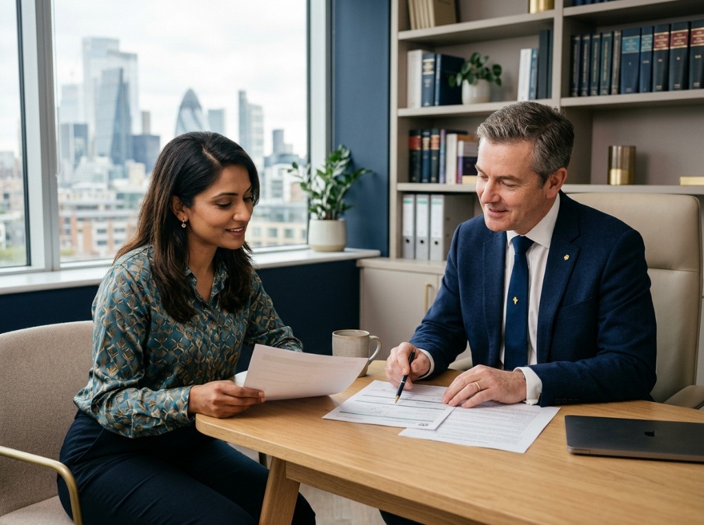 MLC Immigration Lawyers consultation — advisors reviewing documents together in a modern office